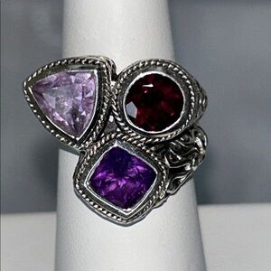 NWOT Samuel B. Genuine Multi Gemstone Sterling Silver Designer Ring Boho